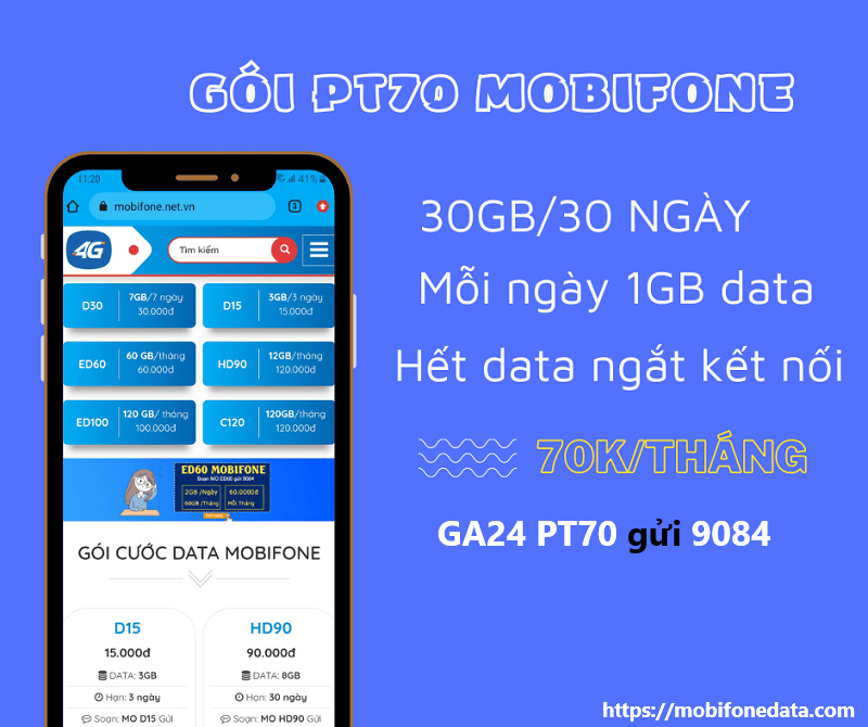 Gói cước PT70 Mobifone có 30GB data siêu tốc 3