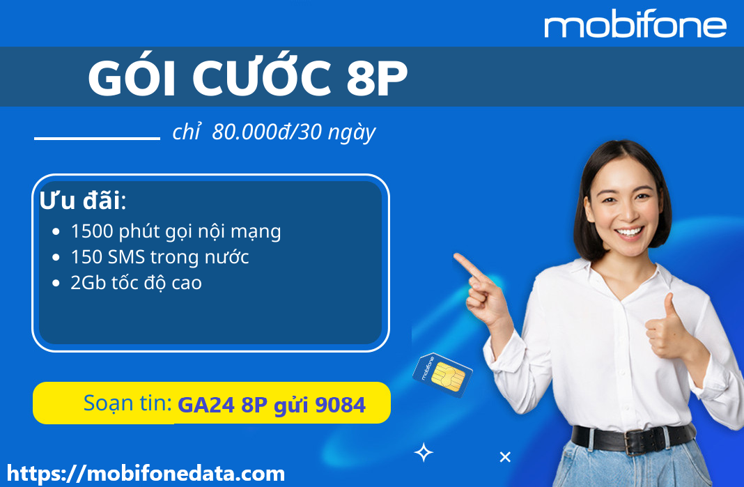 Gói cước 8P -Ưu đãi tin nhắn và gọi thoại nội mạng Mobifone 1