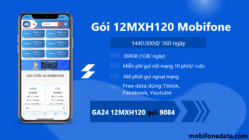 Gói 12MXH120 Mobifone Có 360Gb Và Free Tiktok, YT, FB 1